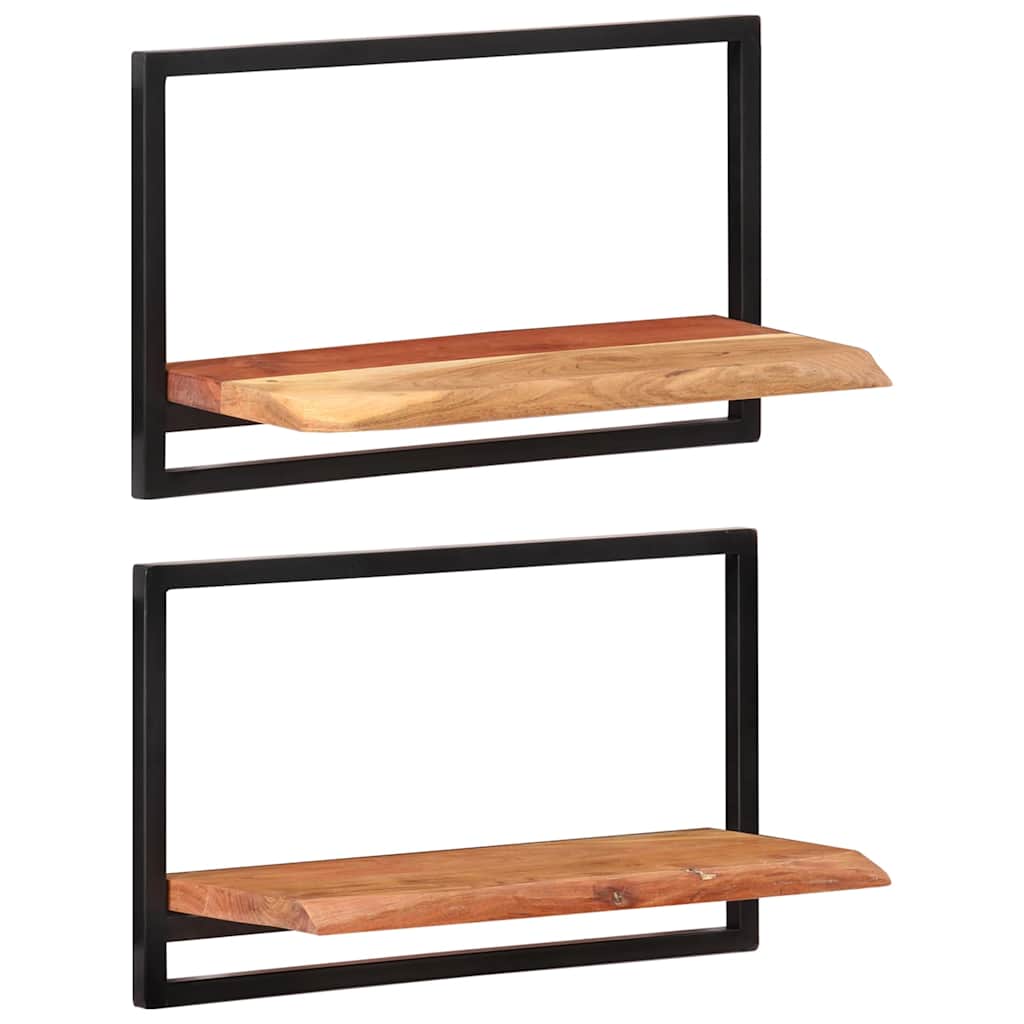vidaXL Wall Shelf | Set of 2 | Natural wood, Black | Solid acacia wood, Steel 1