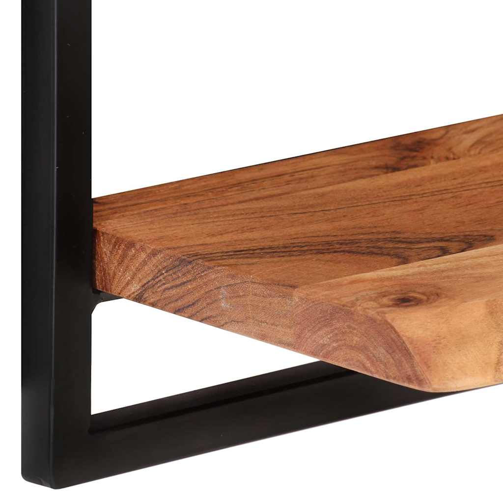 vidaXL Wall Shelf | Set of 2 | Natural wood, Black | Solid acacia wood, Steel 5