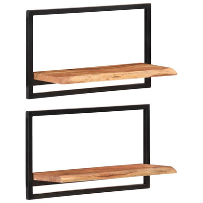 Wall Shelves Solid Wood Acacia and Steel 2 60 cm 35 cm 25 cm