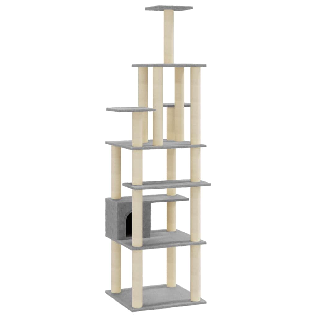 vidaXL Cat Tree | Light grey | Engineered wood, plush, sisal | Large | Cat Tree 2
