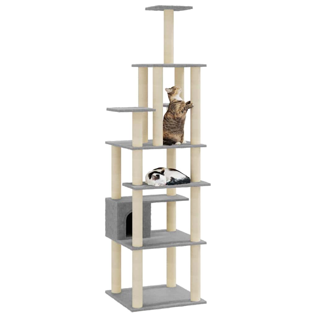 vidaXL Cat Tree | Light grey | Engineered wood, plush, sisal | Large | Cat Tree 3
