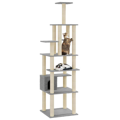 vidaXL Cat Tree | Light grey | Engineered wood, plush, sisal | Large | Cat Tree 3