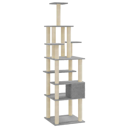 vidaXL Cat Tree | Light grey | Engineered wood, plush, sisal | Large | Cat Tree 6