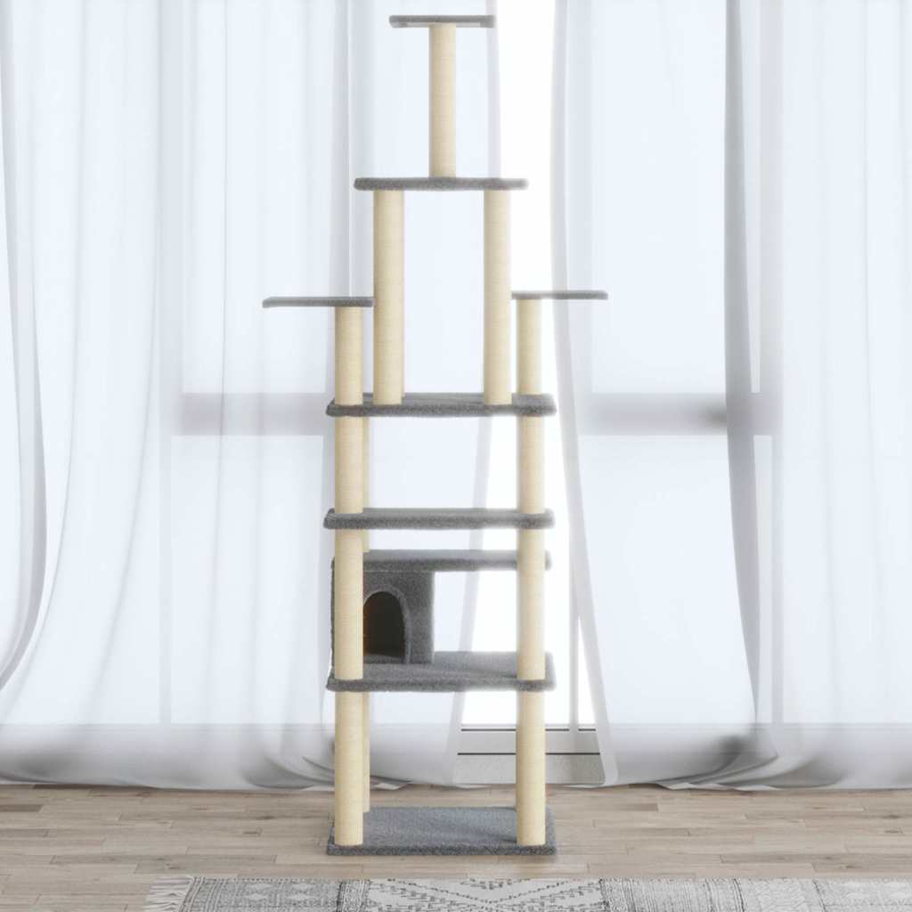 vidaXL Cat Tree | Light grey | Engineered wood, plush, sisal | Large | Cat Tree 1