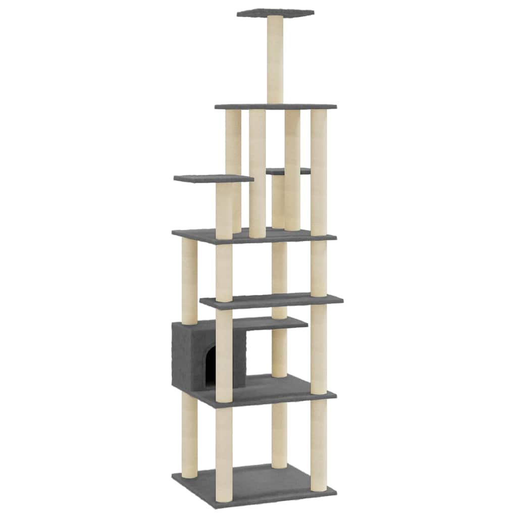 vidaXL Cat Tree | Dark grey | Engineered wood, plush, sisal | Large 2
