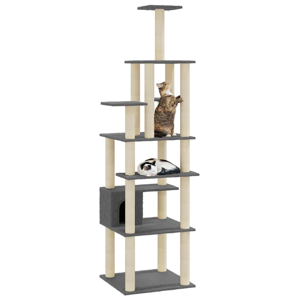 vidaXL Cat Tree | Dark grey | Engineered wood, plush, sisal | Large 3