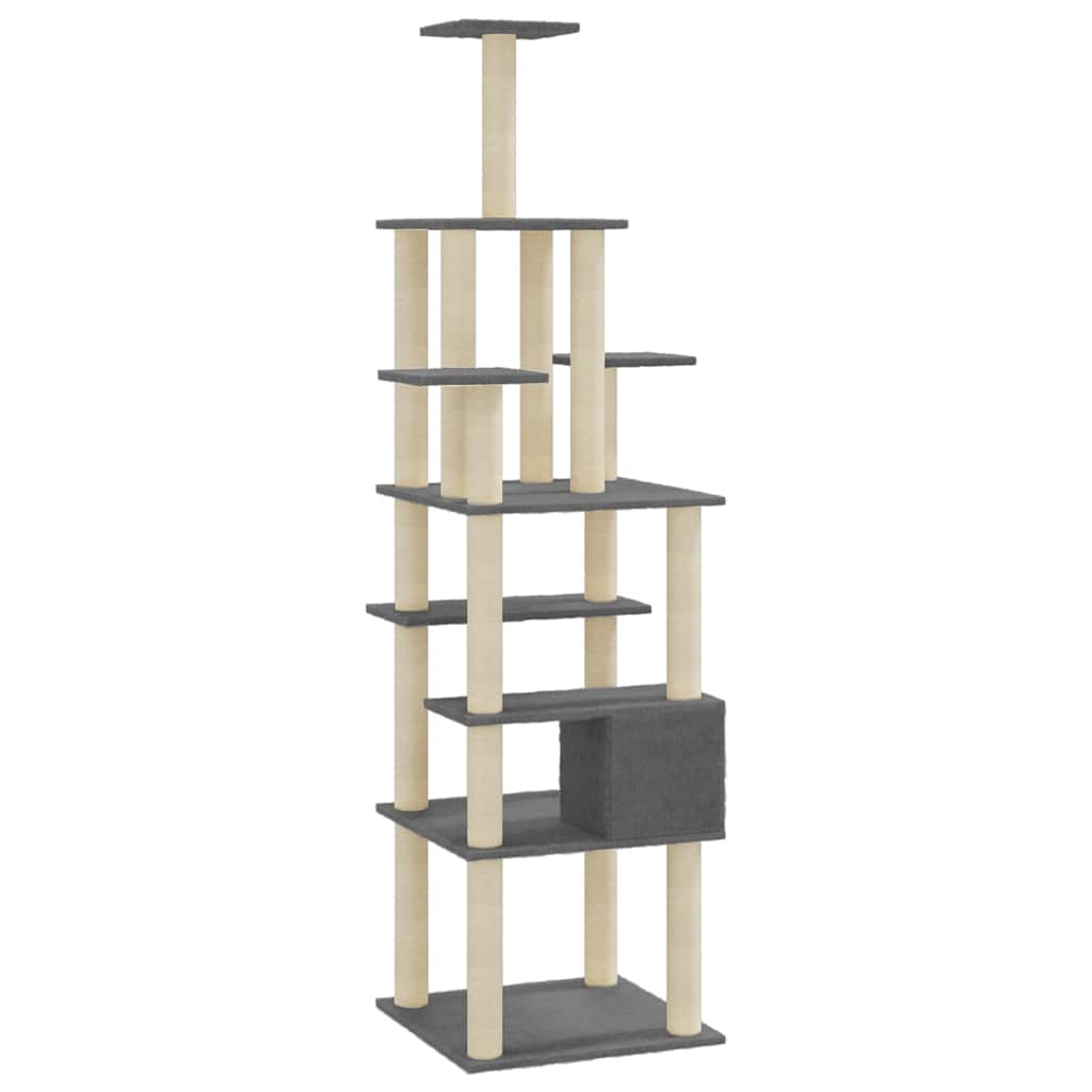 vidaXL Cat Tree | Dark grey | Engineered wood, plush, sisal | Large 6