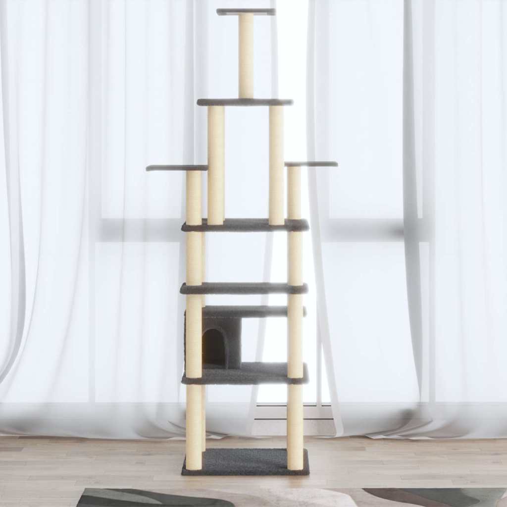 vidaXL Cat Tree | Dark grey | Engineered wood, plush, sisal | Large 1