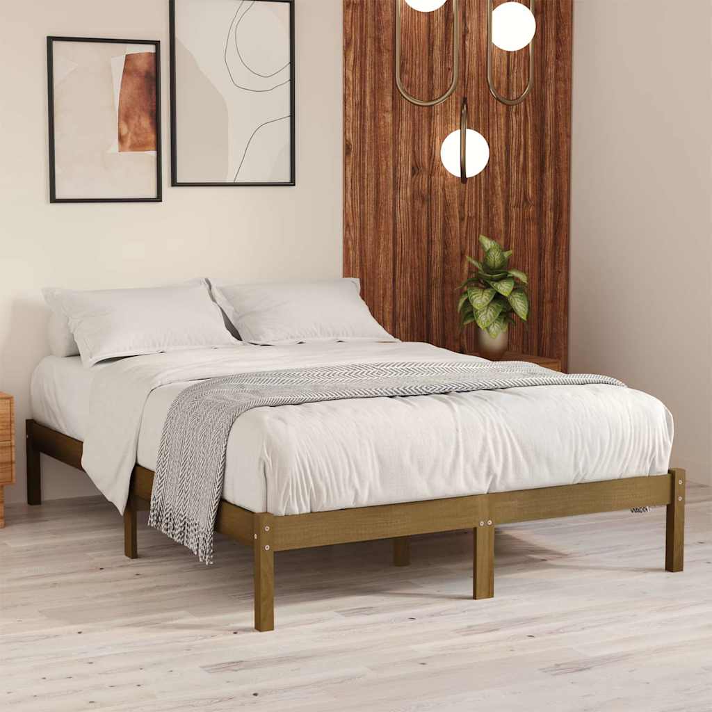 810040 vidaXL Bed Frame without Mattress Honey Brown Solid Wood 200x200 cm 1