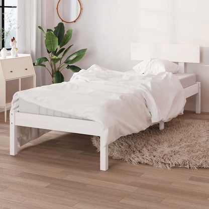 vidaXL Bed Frame without Mattress White Solid Wood Small Single 1