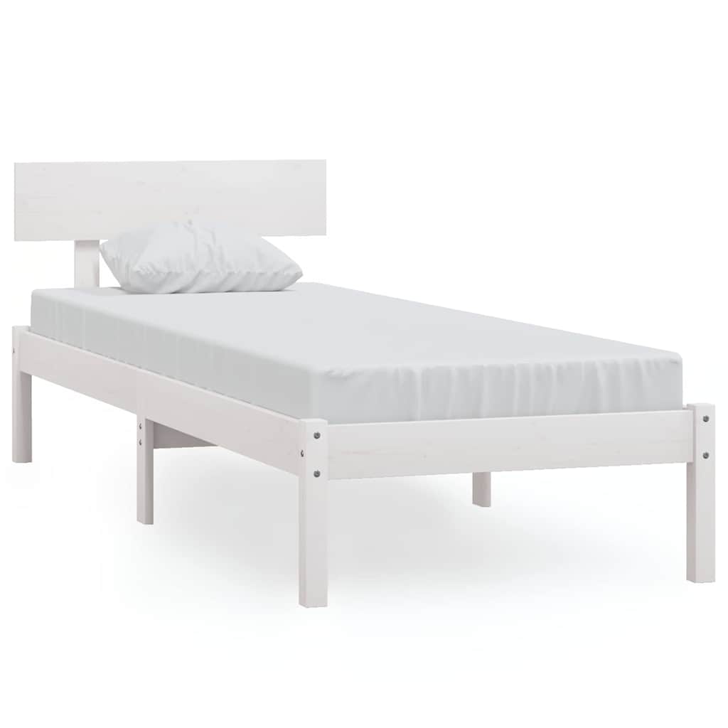 vidaXL Bed Frame without Mattress White Solid Wood Pine Single 2