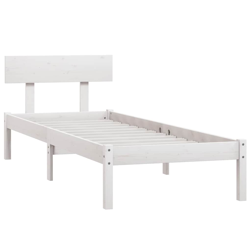 vidaXL Bed Frame without Mattress White Solid Wood Pine Single 3