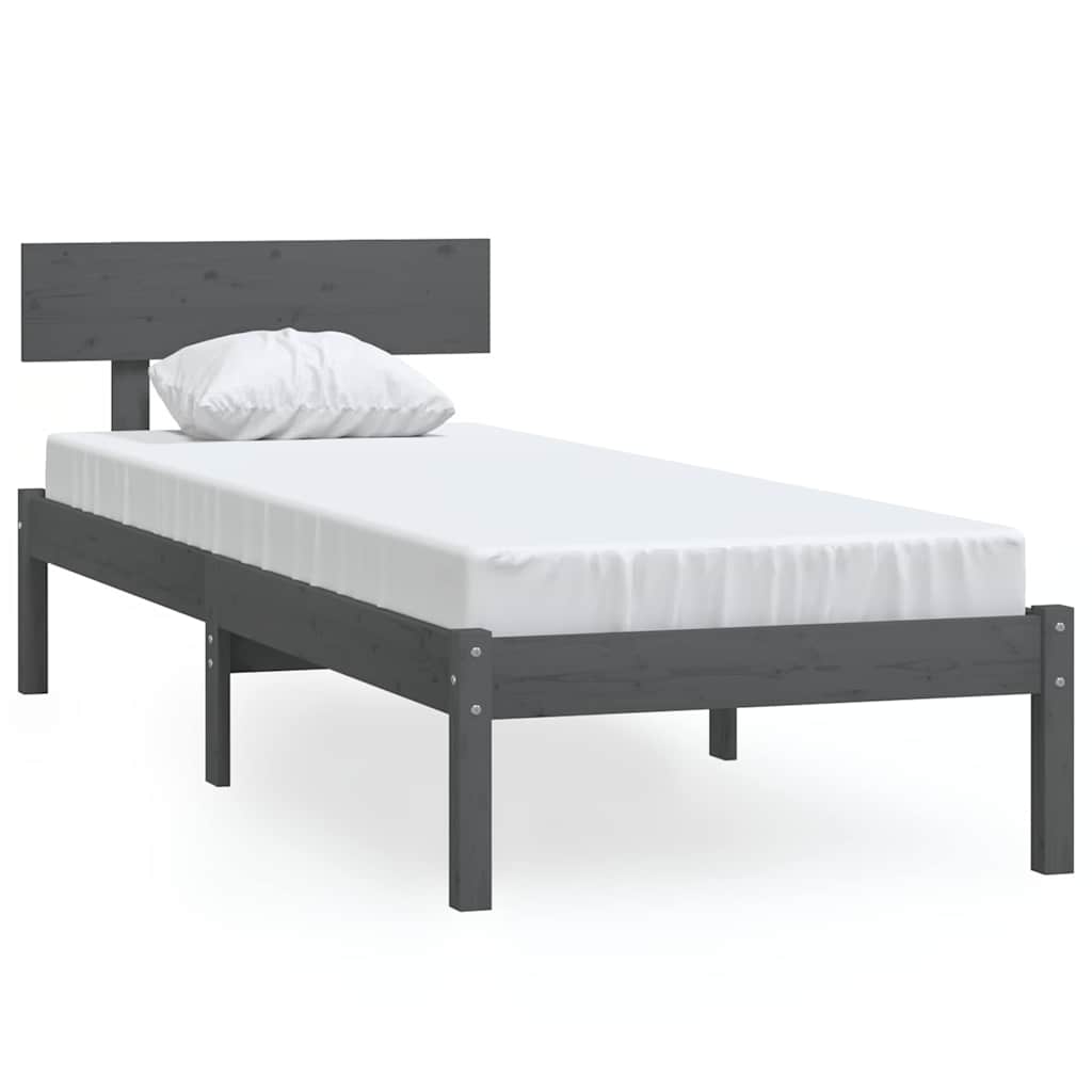 vidaXL Bed Frame | Grey | Solid pinewood | Single | Durable | Bed Frame 2