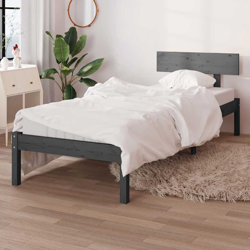 vidaXL Bed Frame | Grey | Solid pinewood | Single | Durable | Bed Frame 1