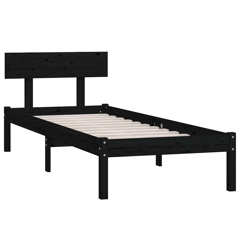 vidaXL Bed Frame without Mattress Black Solid Wood Pine Single 3