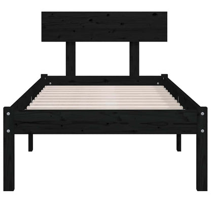 vidaXL Bed Frame without Mattress Black Solid Wood Pine Single 4