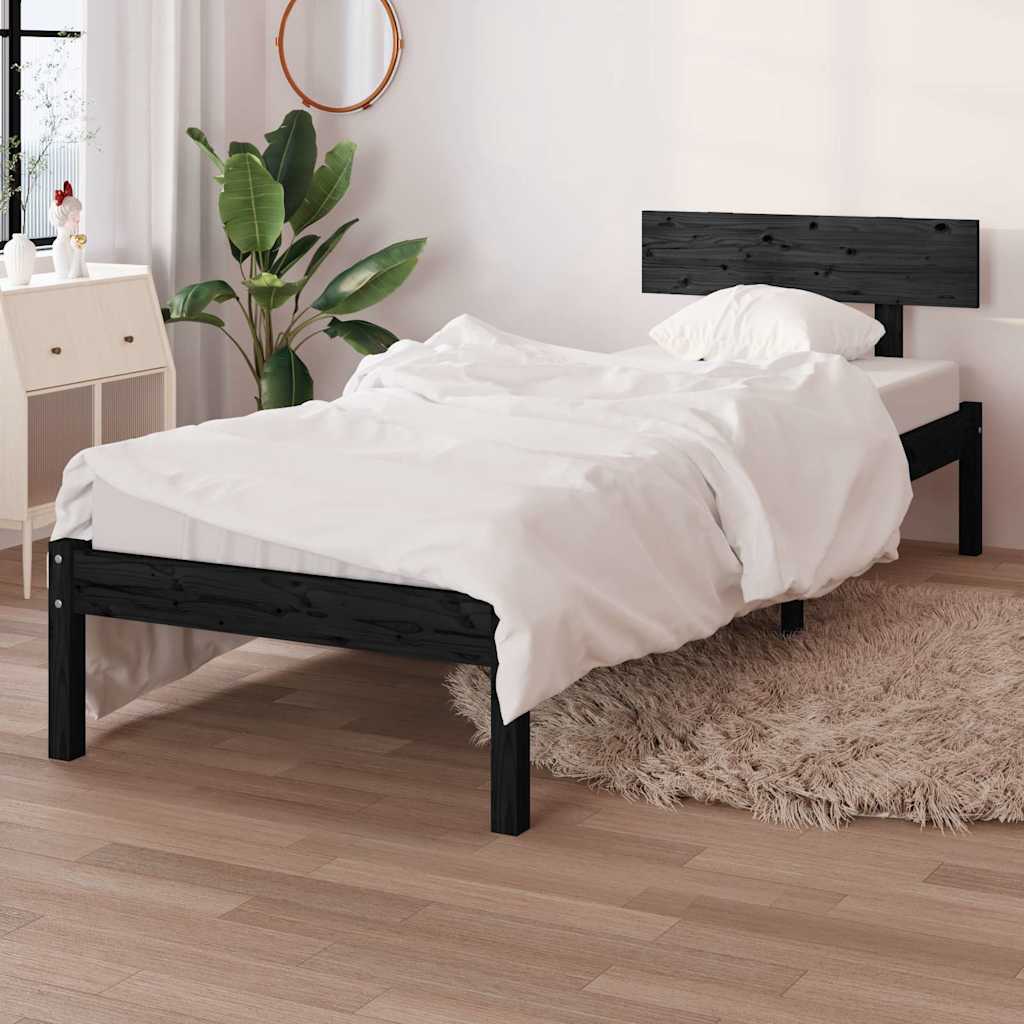 vidaXL Bed Frame without Mattress Black Solid Wood Pine Single 1