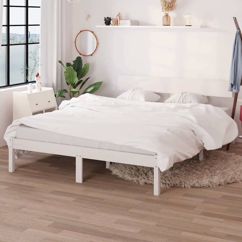 Bed Frame without Mattress Solid Wood Length White