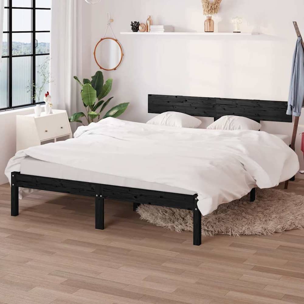 Bed Frame without Mattress Solid Wood Length Black