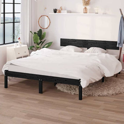 Bed Frame without Mattress Solid Wood Length Black