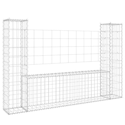 vidaXL U-shape Gabion Basket with 2 Posts Iron 140x20x100 cm 2