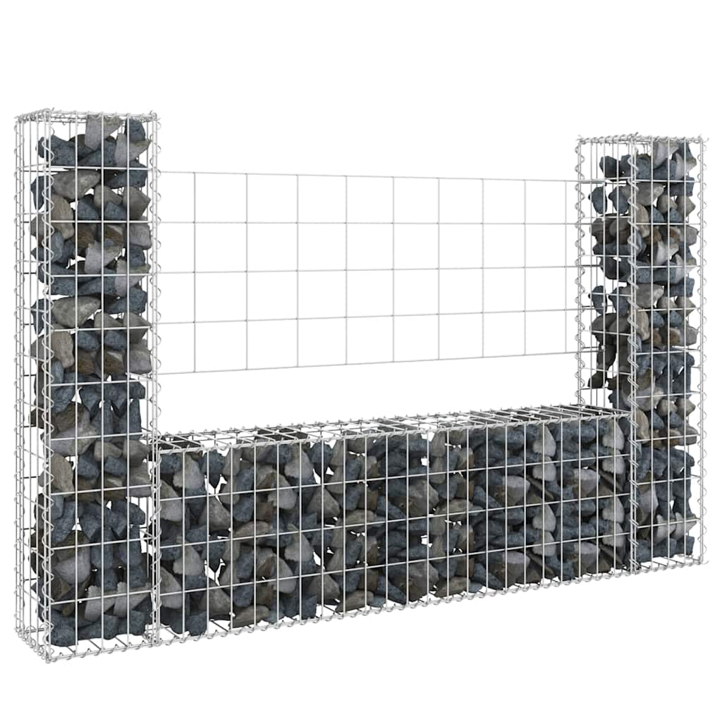 vidaXL U-shape Gabion Basket with 2 Posts Iron 140x20x100 cm 1