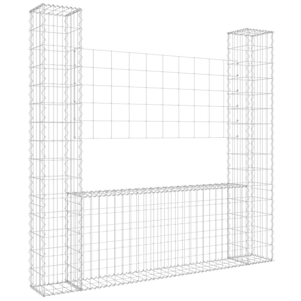 vidaXL U-shape Gabion Basket with 2 Posts Iron 140x20x150 cm 2