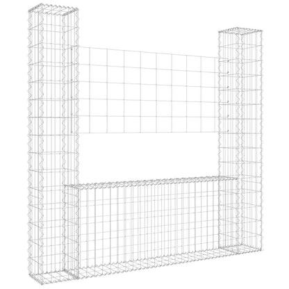 vidaXL U-shape Gabion Basket with 2 Posts Iron 140x20x150 cm 2