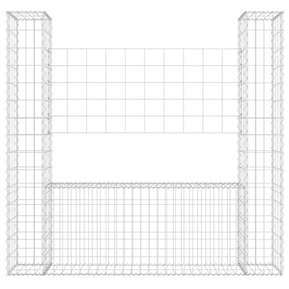 vidaXL U-shape Gabion Basket with 2 Posts Iron 140x20x150 cm 3