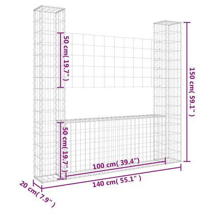 vidaXL U-shape Gabion Basket with 2 Posts Iron 140x20x150 cm 6