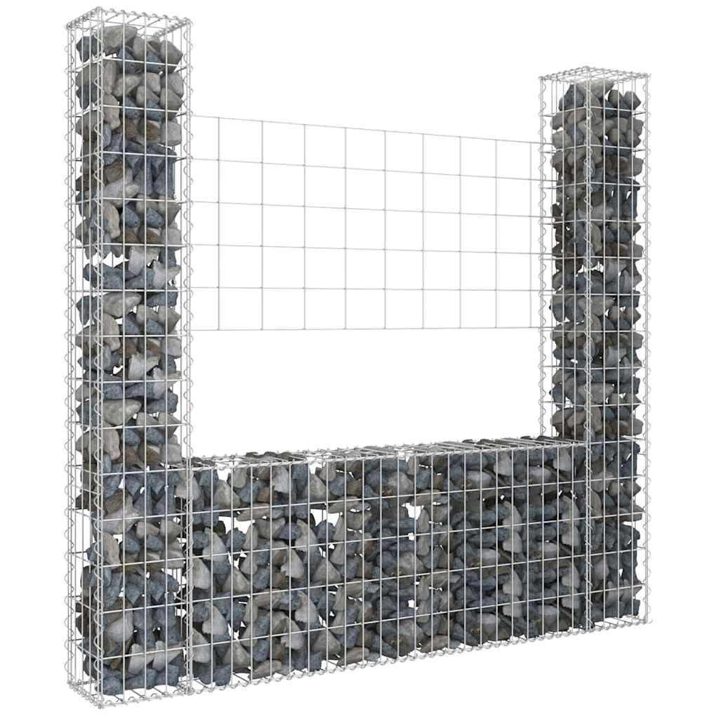 vidaXL U-shape Gabion Basket with 2 Posts Iron 140x20x150 cm 1