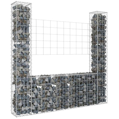 vidaXL U-shape Gabion Basket with 2 Posts Iron 140x20x150 cm 1