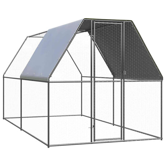 Chicken Cage Galvanised Steel with Partially-covered Roof 2 m 4 m