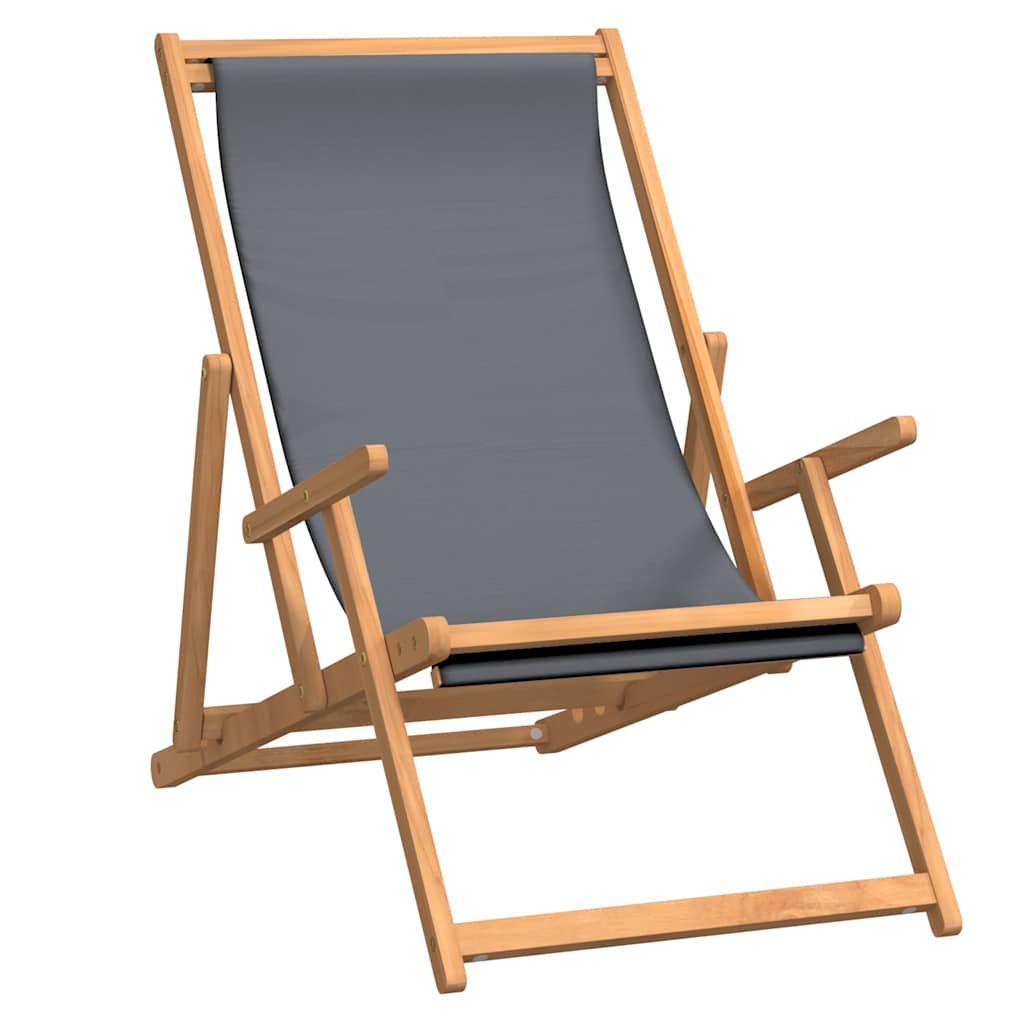 Beach Chair Solid Teak Wood Grey with armrest