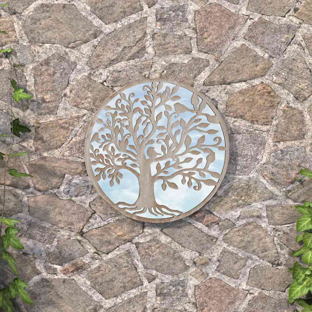 vidaXL Round Garden Mirror | Sand | Iron, Glass | Medium |  Decorative Inlays 1