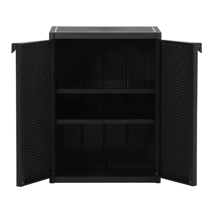 Garden Storage Cabinet 65x45x172 cm PP Rattan Black 2 shelves