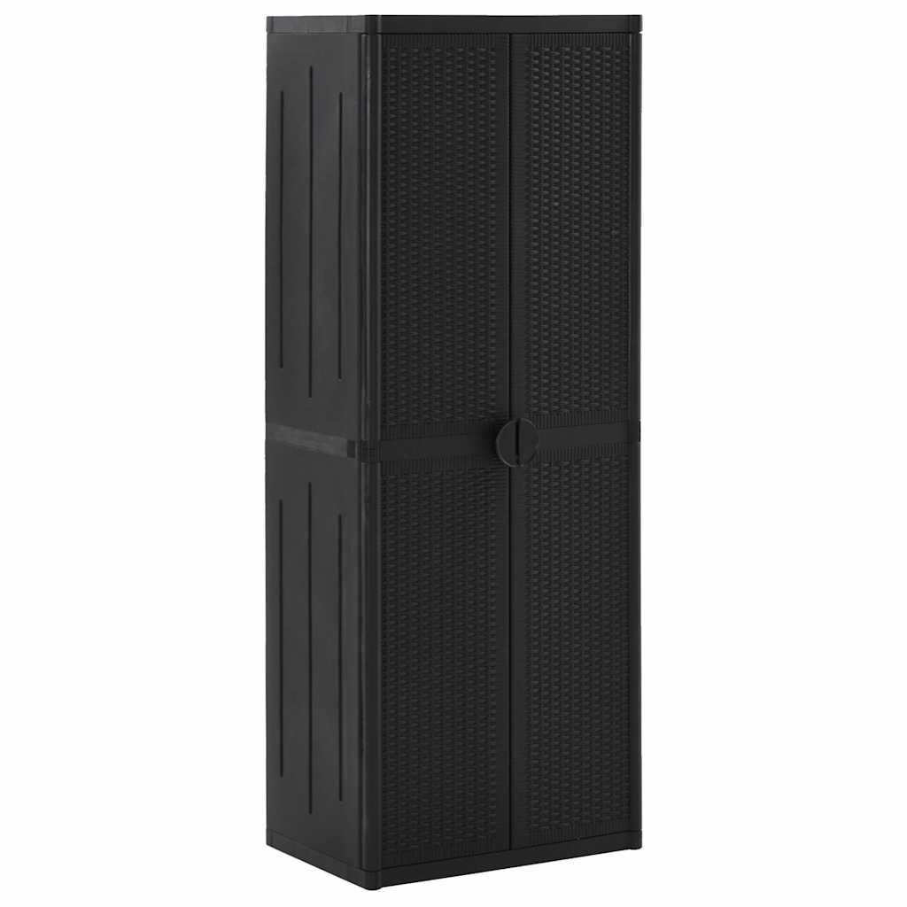 Garden Storage Cabinet PP Rattan Black shelves