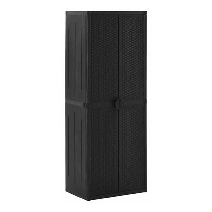 Garden Storage Cabinet PP Rattan Black shelves