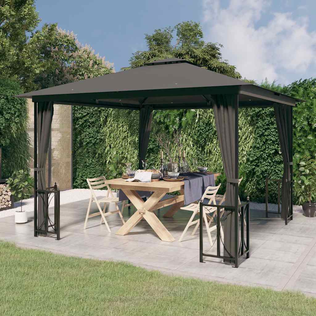 vidaXL Gazebo with Sidewalls&Double Roofs