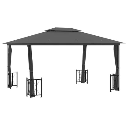 Gazebo with Sidewalls&Double Roofs Anthracite 3 x 4 m