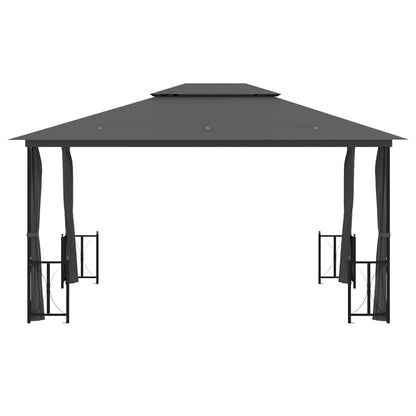 Gazebo with Sidewalls&Double Roofs Anthracite 3 x 4 m