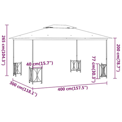 Gazebo with Sidewalls&Double Roofs Anthracite 3 x 4 m