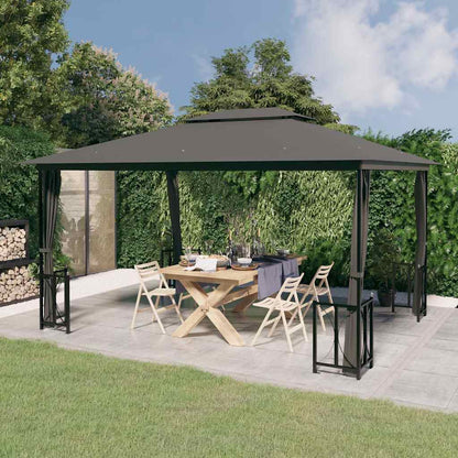 Gazebo with Sidewalls&Double Roofs Anthracite 3 x 4 m