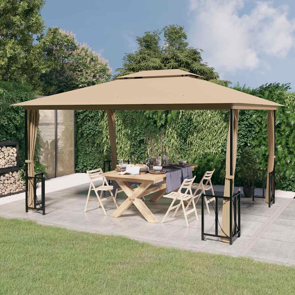 Gazebo with Sidewalls&Double Roofs Taupe 3 x 4 m