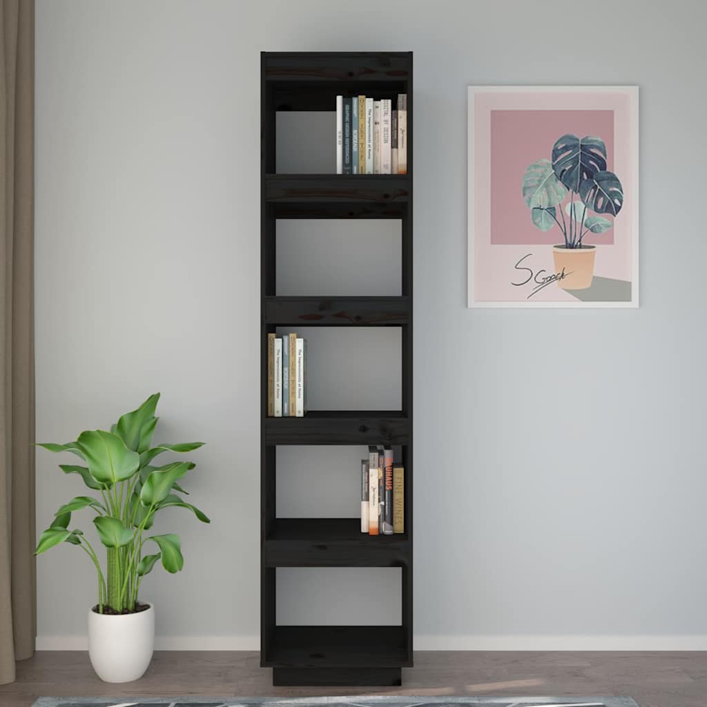 vidaXL Book Cabinet | Black | Solid pinewood | 40x35x167 cm | Book Cabinet 3