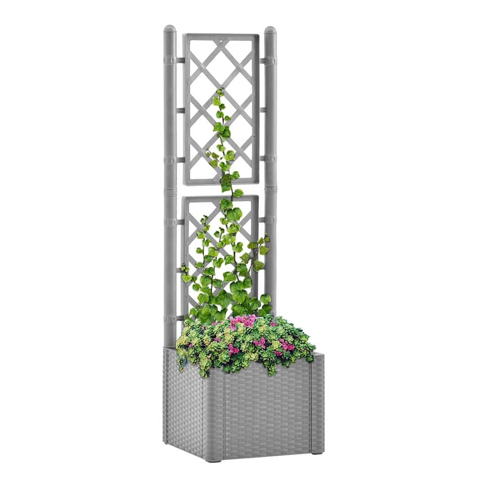 Garden Raised Bed with Trellis and Self Watering System Grey 43 x 43 x 142 cm