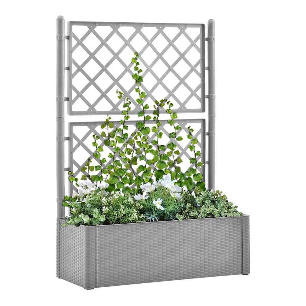 Garden Raised Bed with Trellis and Self Watering System Grey 100 x 43 x 142 cm
