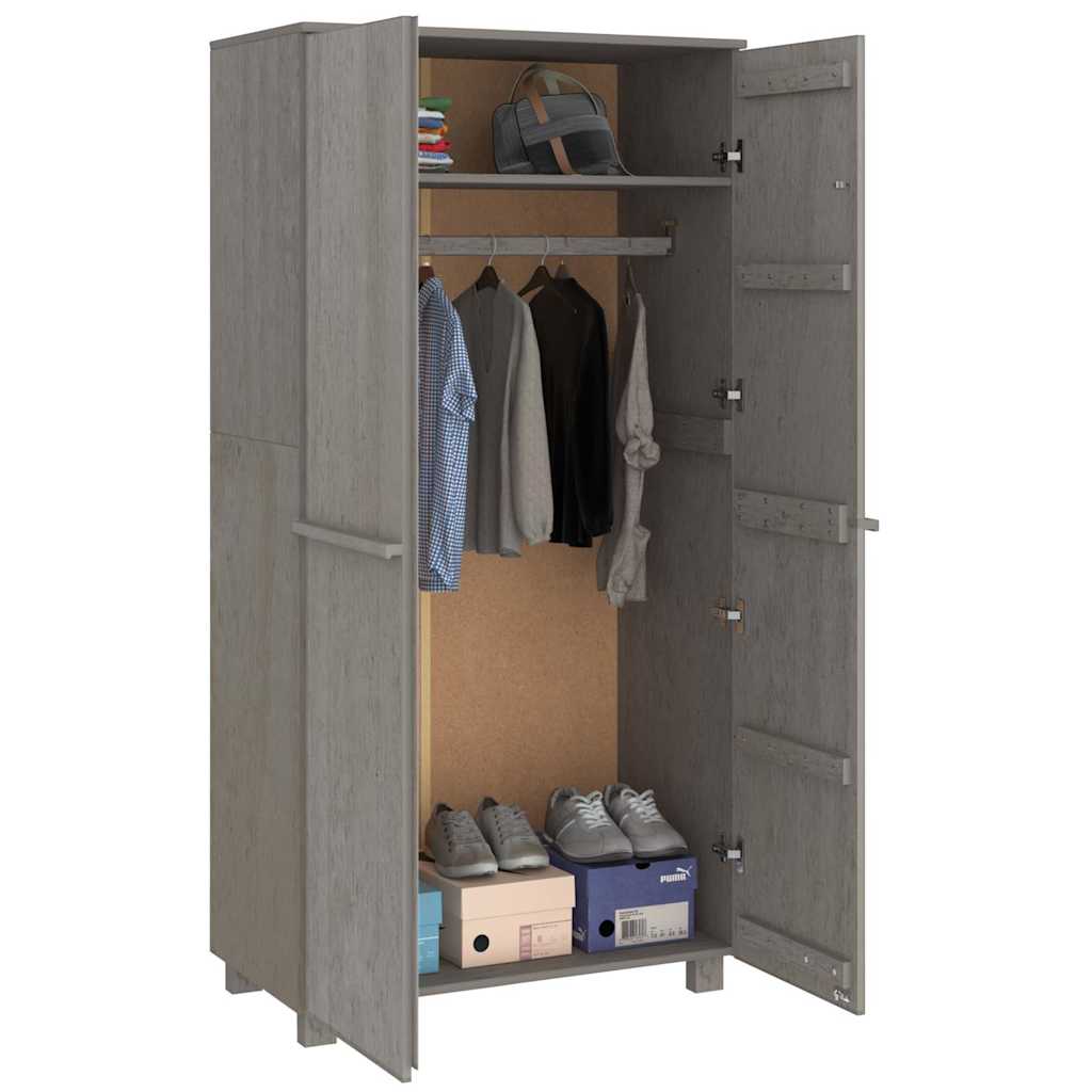 vidaXL Wardrobe | Light grey | Solid pinewood, MDF | 89x50x180 cm | Wardrobe 6