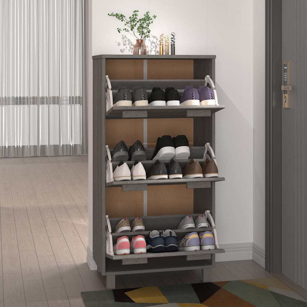 vidaXL Shoe Cabinet | Light grey | Solid pine wood, MDF, plastic | Medium 6
