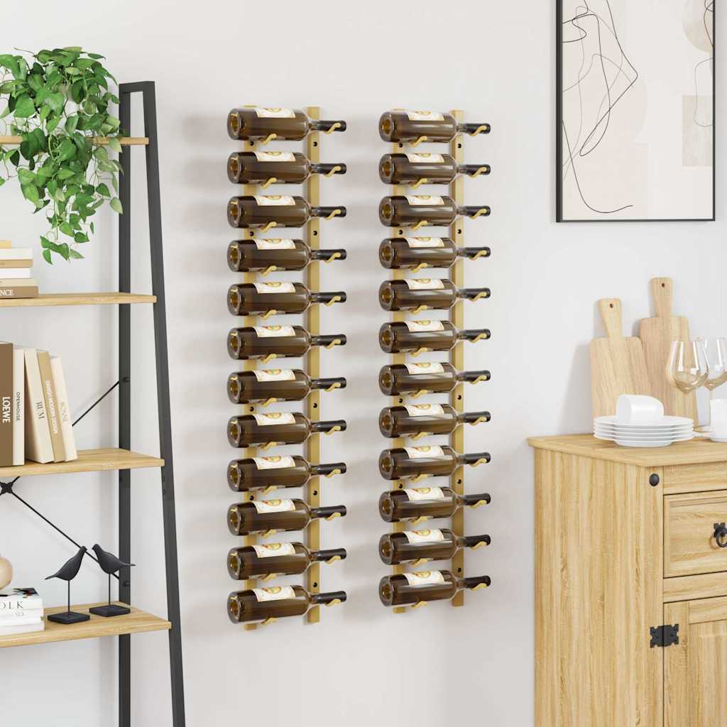 vidaXL Wall Mounted Wine Rack for 12 Bottles 2 pcs Gold Iron 3